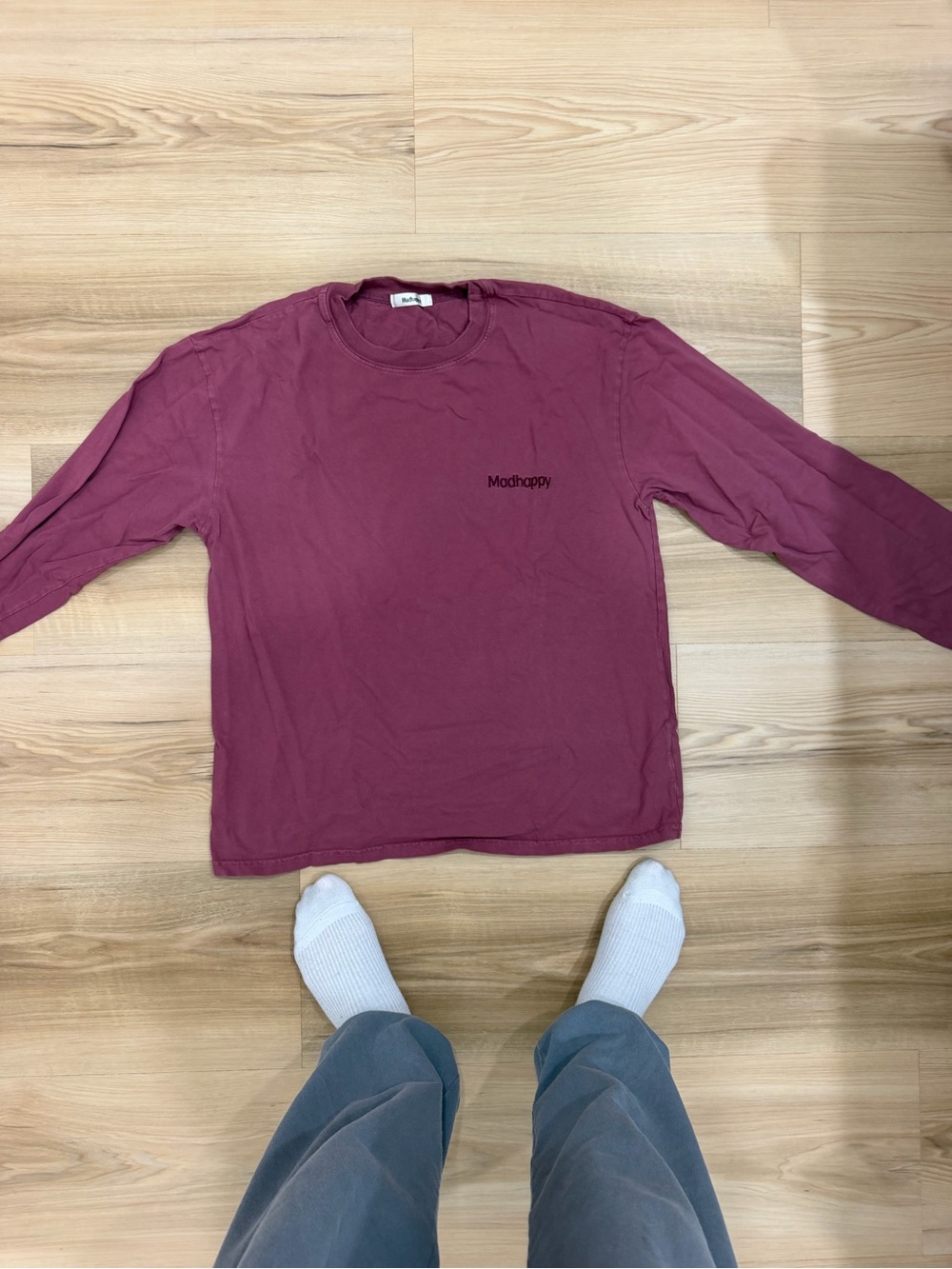 Madhappy Men's Long Sleeve Crewneck Tee - Burgundy